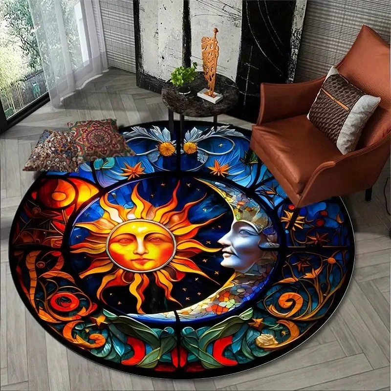 Commercial Glass Printing - Мистический круглый ковер «Солнце и Луна»,